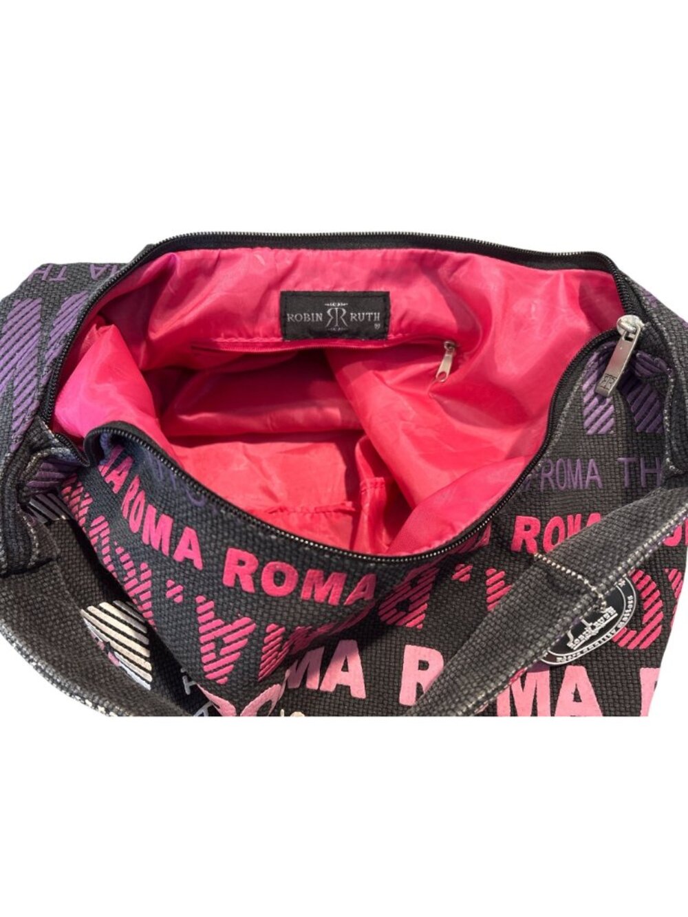 Robin Ruth Roma Italy Shoulder Bag With Pink & Purple Text Design - Picture 4 of 6